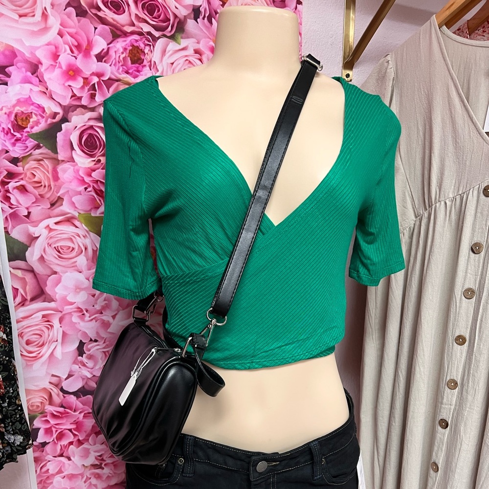 Green wrap crop top